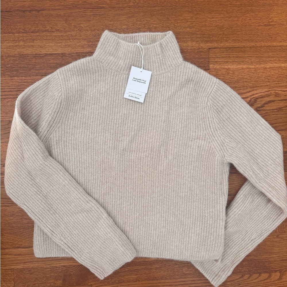 & Other Stories Cream Ribbed Turtleneck Sweater